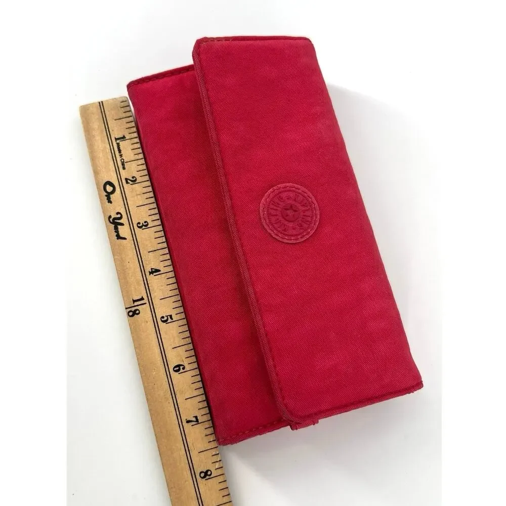 Kipling Brownie Nylon Long Travel Wallet Clutch Organizer Red Purse